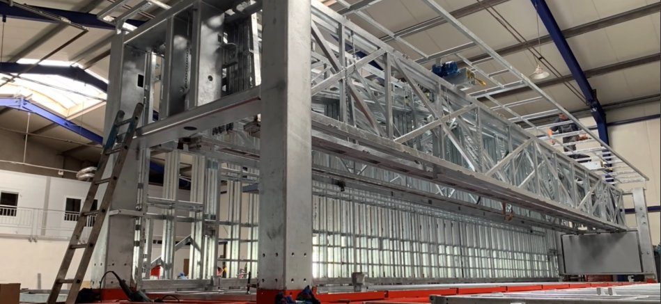 Fully galvanized steel structure during construction